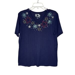 Coral Bay NWT Sz L Bedazzled V-neck Fourth of July Celebration t-shirt | NWT￼